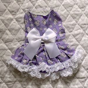 NWOT - Doggie/Puppy Ruffled Dress - Purple with White Flowers